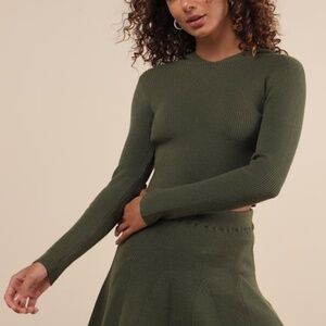 Lulus Delightful Duo Olive Ribbed Hooded Two-piece Sweater Mini Dress Green